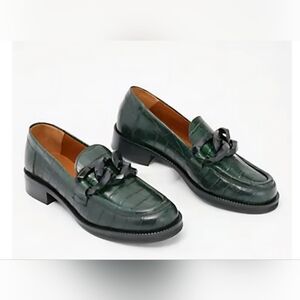 NIB. Womens Unity.In.Diversity Green Croco Leather Loafer-U.S. 7-7 1/2, EU 38
